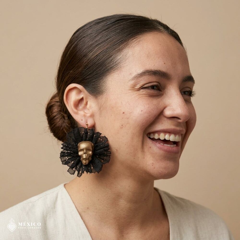 Black Day of the Dead Skull Earrings – Mexican Lace Catrina Style